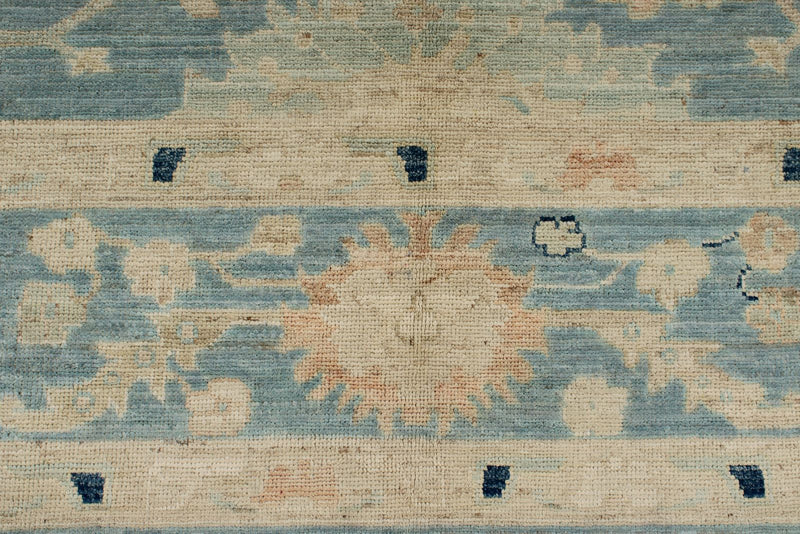 8x10 Blue and Ivory Turkish Oushak Rug