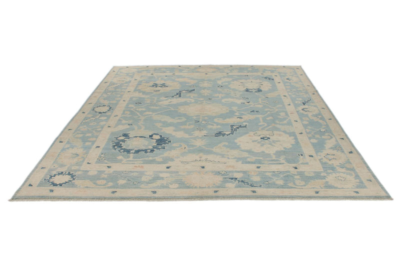 8x10 Blue and Ivory Turkish Oushak Rug