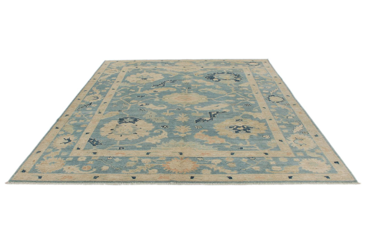 8x10 Blue and Ivory Turkish Oushak Rug
