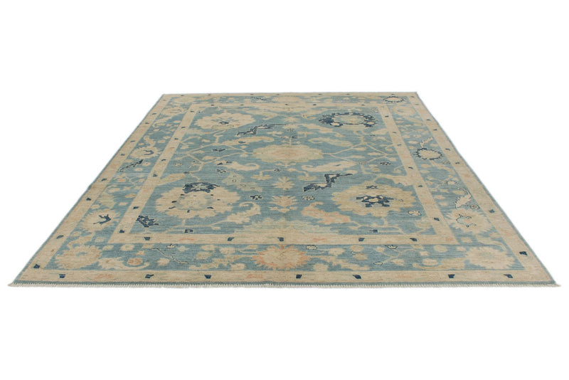 8x10 Blue and Ivory Turkish Oushak Rug