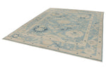 8x10 Blue and Ivory Turkish Oushak Rug