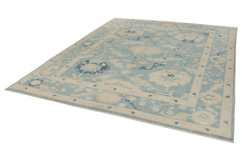 8x10 Blue and Ivory Turkish Oushak Rug