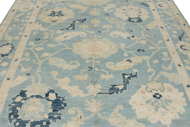 8x10 Blue and Ivory Turkish Oushak Rug