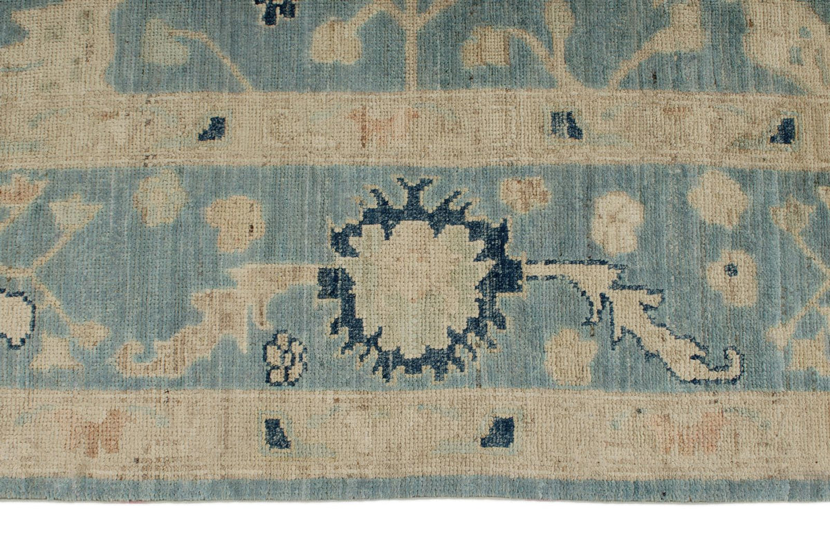 8x10 Blue and Ivory Turkish Oushak Rug