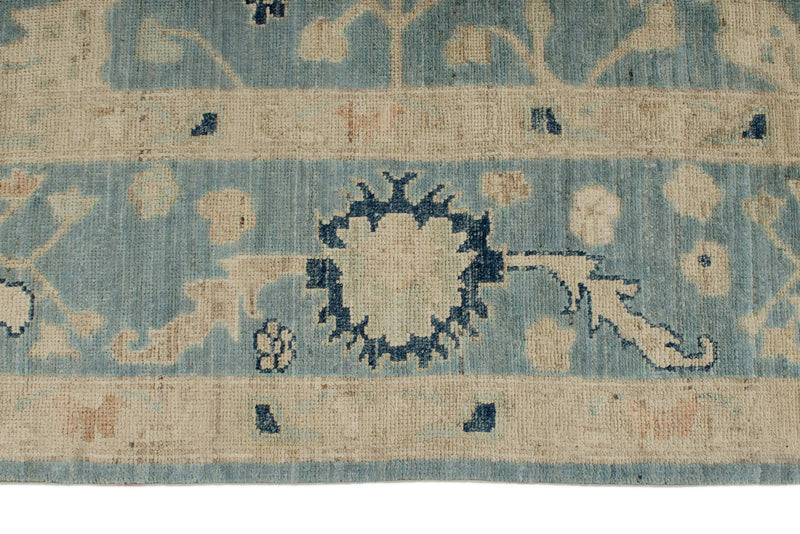 8x10 Blue and Ivory Turkish Oushak Rug