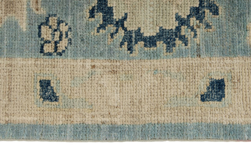 8x10 Blue and Ivory Turkish Oushak Rug