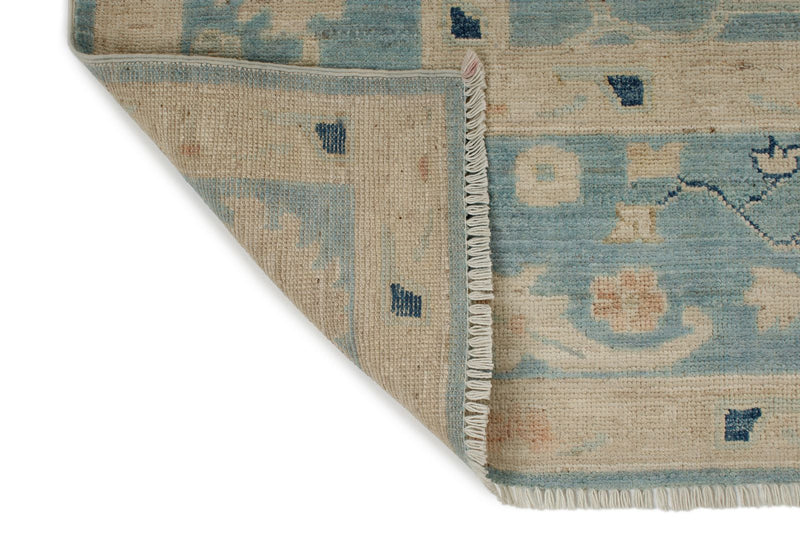 8x10 Blue and Ivory Turkish Oushak Rug