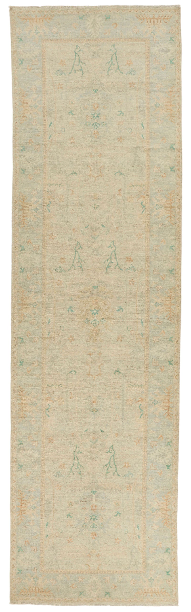 5x18 Ivory and Gray Turkish Oushak Runner