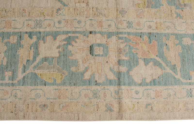 12x18 Ivory and Light Blue Turkish Oushak Rug