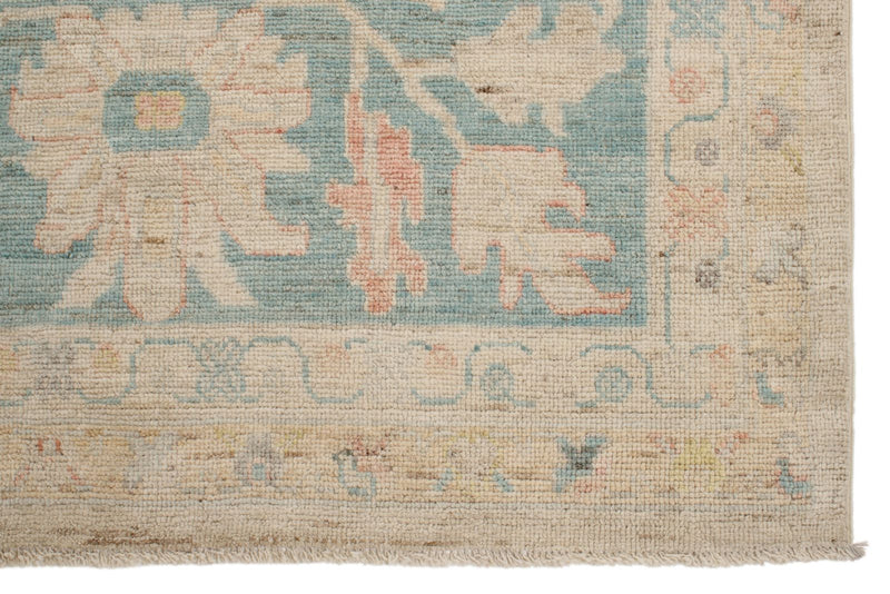 12x18 Ivory and Light Blue Turkish Oushak Rug