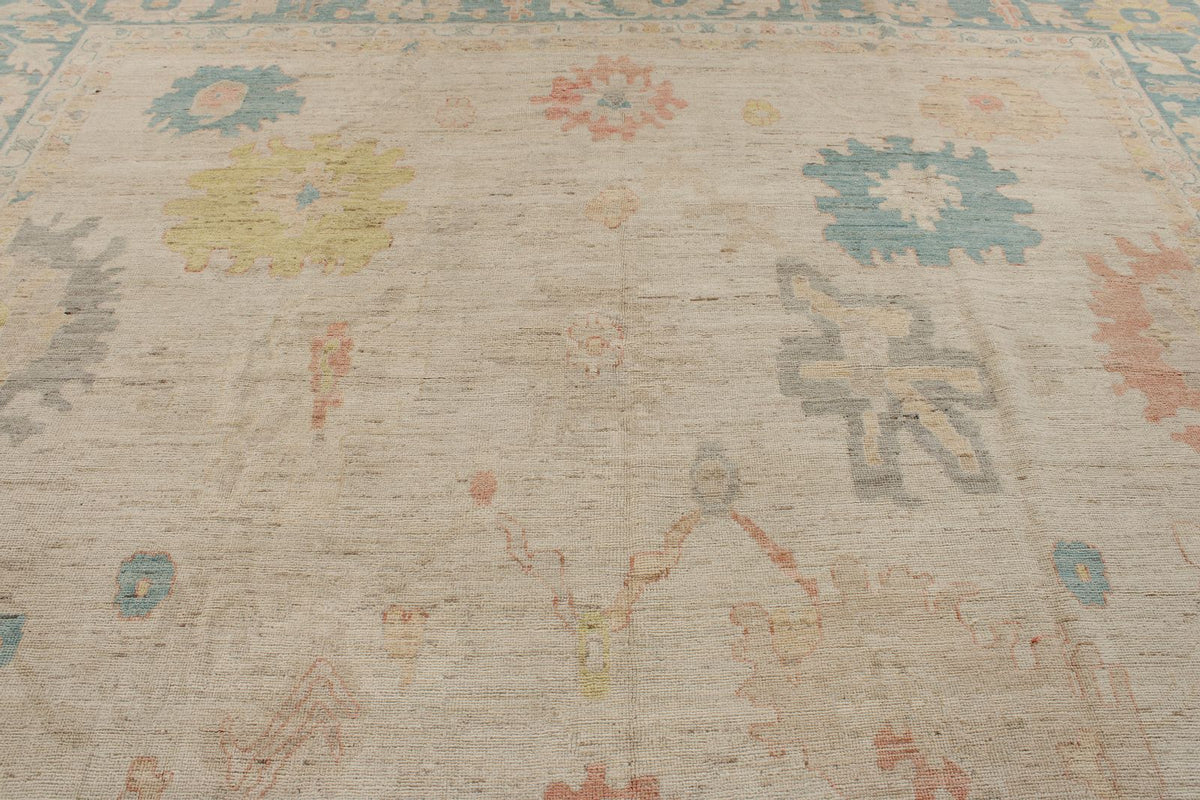 12x18 Ivory and Light Blue Turkish Oushak Rug
