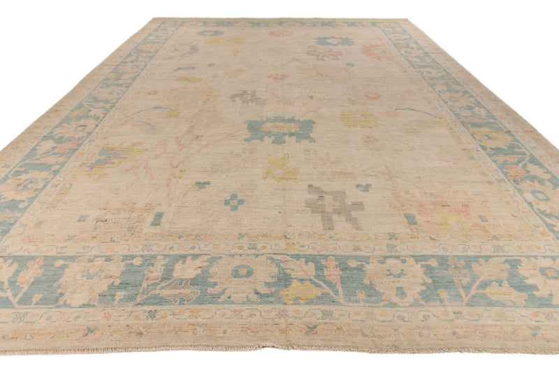 12x18 Ivory and Light Blue Turkish Oushak Rug