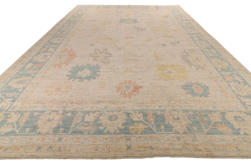 12x18 Ivory and Light Blue Turkish Oushak Rug