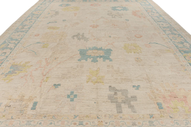 12x18 Ivory and Light Blue Turkish Oushak Rug