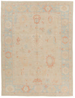 9x12 Ivory and Light Blue Turkish Oushak Rug