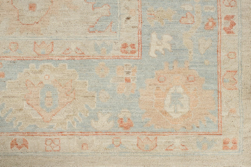 9x12 Ivory and Light Blue Turkish Oushak Rug