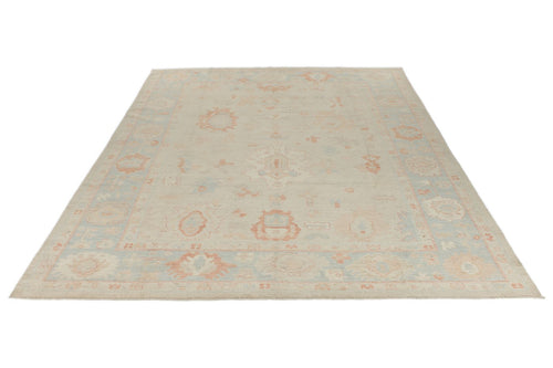 9x12 Ivory and Light Blue Turkish Oushak Rug