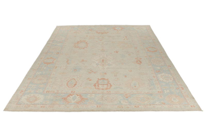 9x12 Ivory and Light Blue Turkish Oushak Rug