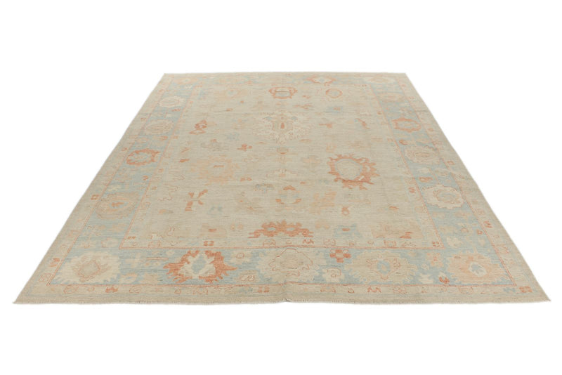 9x12 Ivory and Light Blue Turkish Oushak Rug