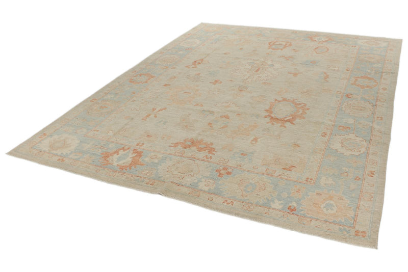 9x12 Ivory and Light Blue Turkish Oushak Rug