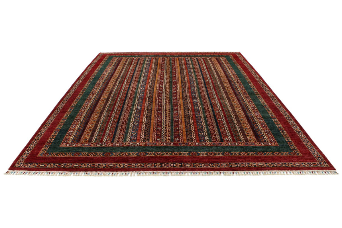 9x12 Multicolor and Red Turkish Tribal Rug