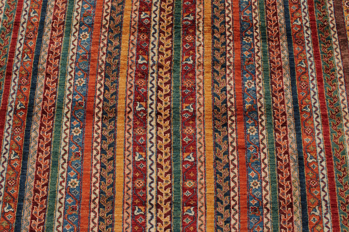 9x12 Multicolor and Red Turkish Tribal Rug