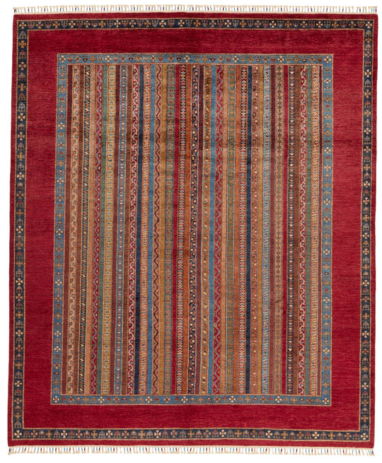 8x10 Multicolor and Red Turkish Tribal Rug