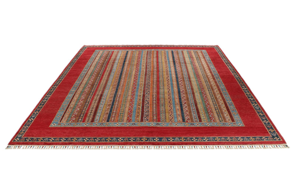 8x10 Multicolor and Red Turkish Tribal Rug