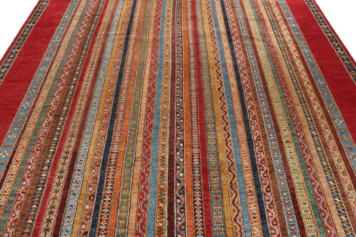 8x10 Multicolor and Red Turkish Tribal Rug