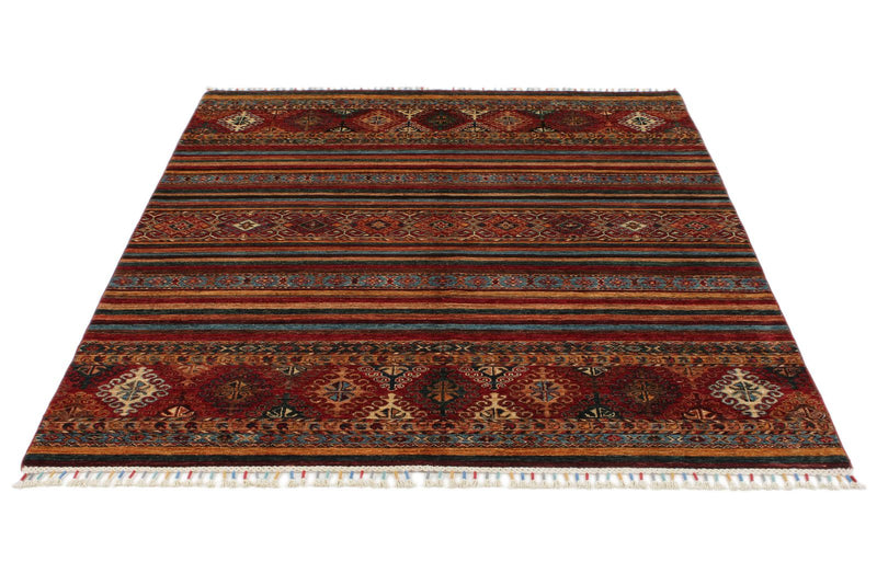 5x7 Brown and Multicolor Tribal Rug