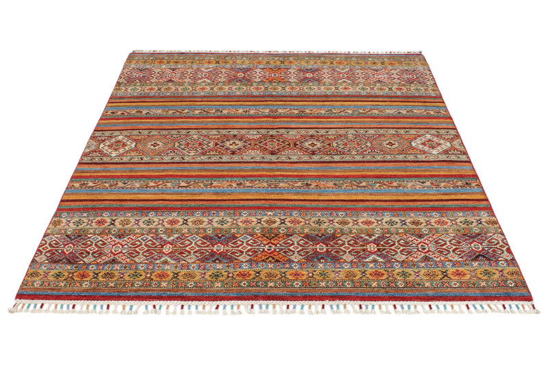 5x6 Brown and Multicolor Tribal Rug