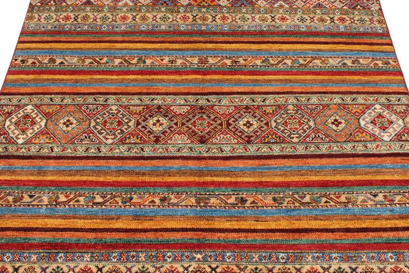 5x6 Brown and Multicolor Tribal Rug