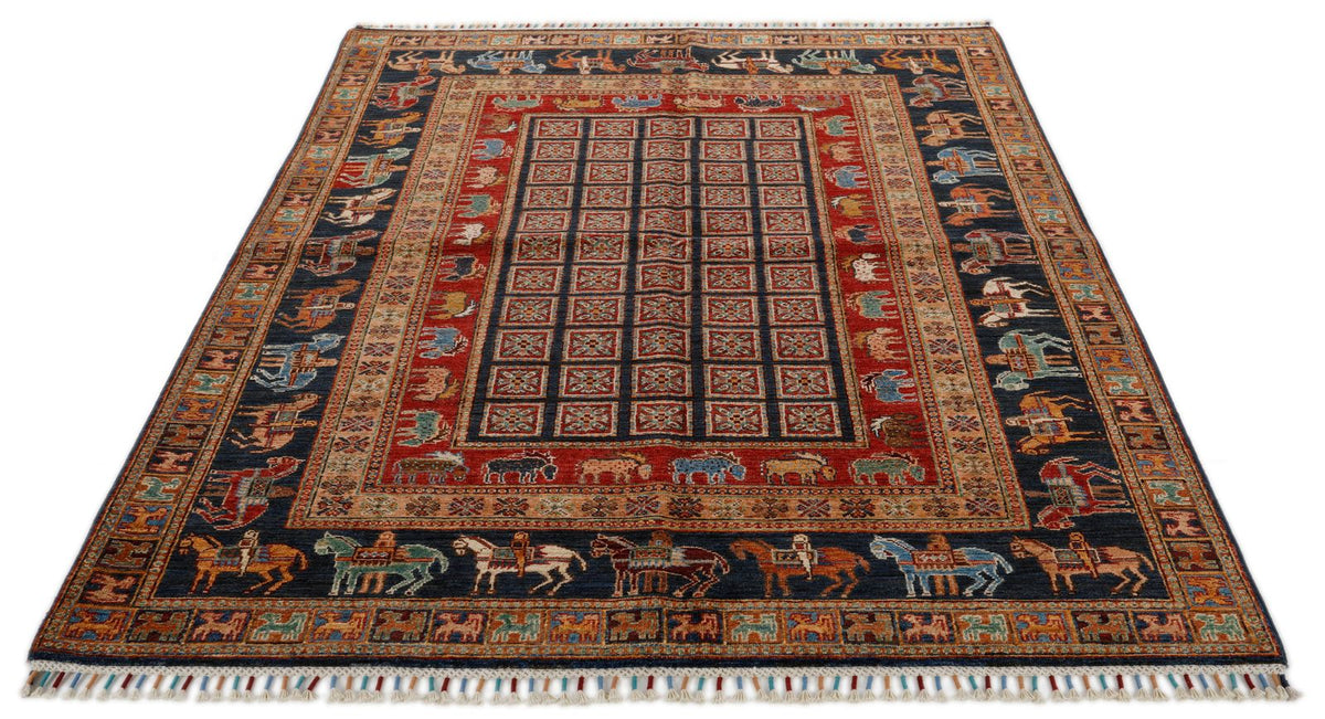 5x7 Multicolor and Navy Anatolian Traditional Rug
