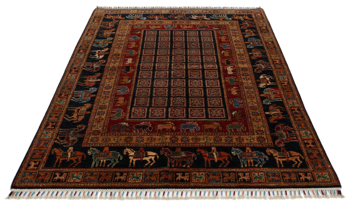 5x7 Multicolor and Navy Anatolian Traditional Rug