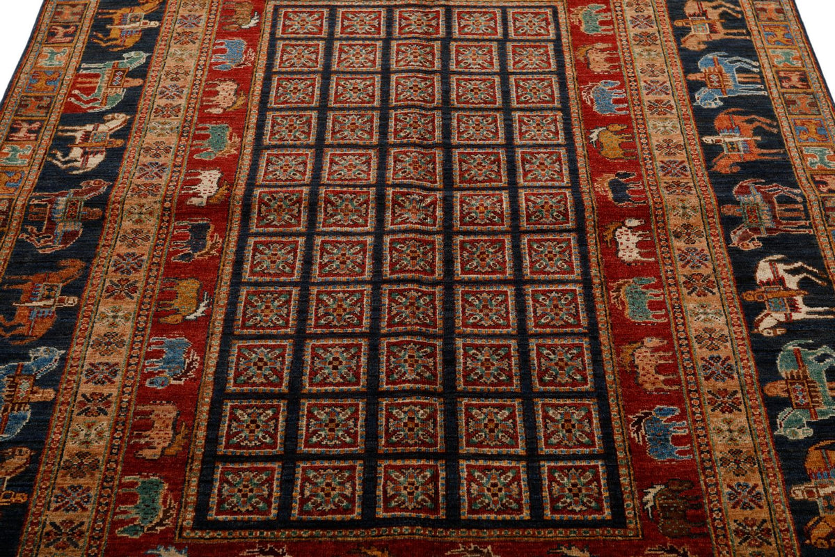 5x7 Multicolor and Navy Anatolian Traditional Rug