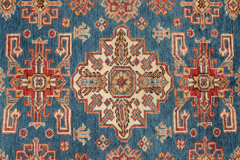 5x7 Light Blue and Ivory Kazak Tribal Rug