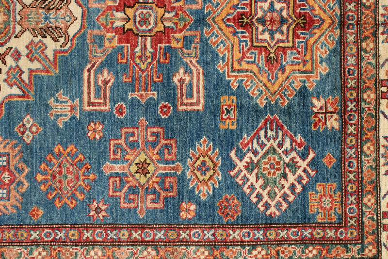 5x7 Light Blue and Ivory Kazak Tribal Rug