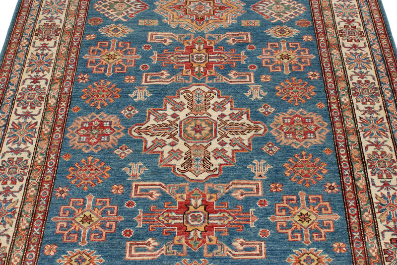 5x7 Light Blue and Ivory Kazak Tribal Rug