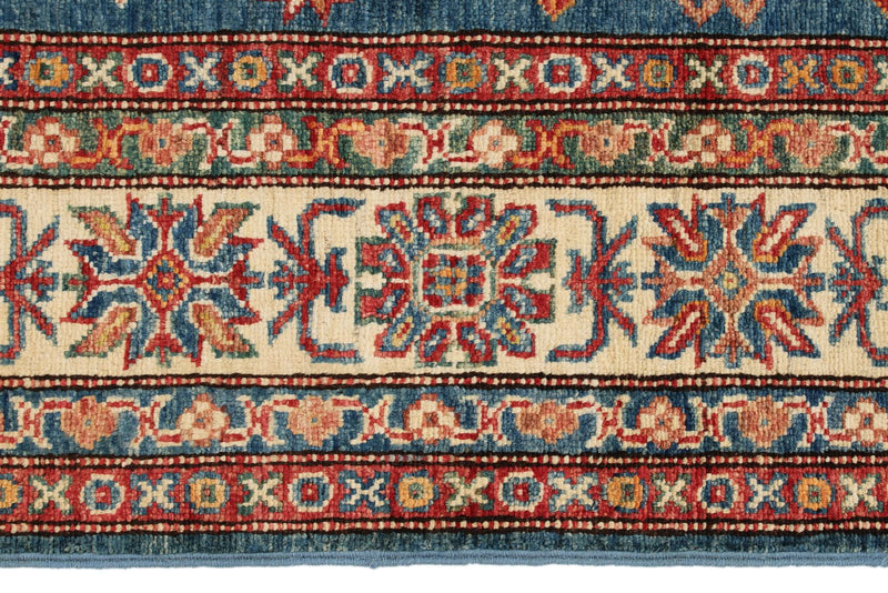 5x7 Light Blue and Ivory Kazak Tribal Rug