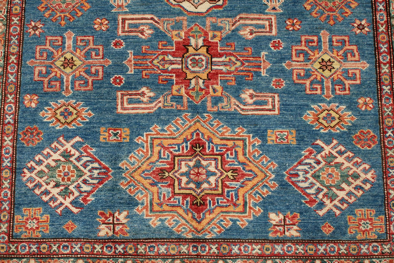 5x7 Light Blue and Ivory Kazak Tribal Rug