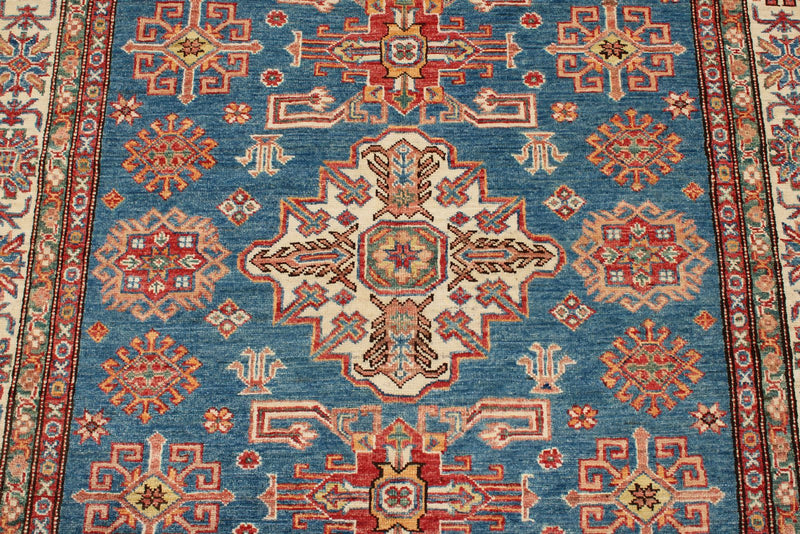 5x7 Light Blue and Ivory Kazak Tribal Rug