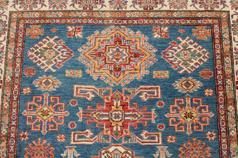 5x7 Light Blue and Ivory Kazak Tribal Rug