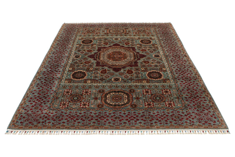 6x9 Gray and Multicolor Turkish Tribal Rug