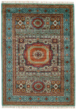 6x8 Gray and Light Blue Turkish Tribal Rug