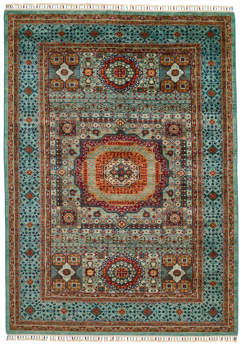 6x8 Gray and Light Blue Turkish Tribal Rug