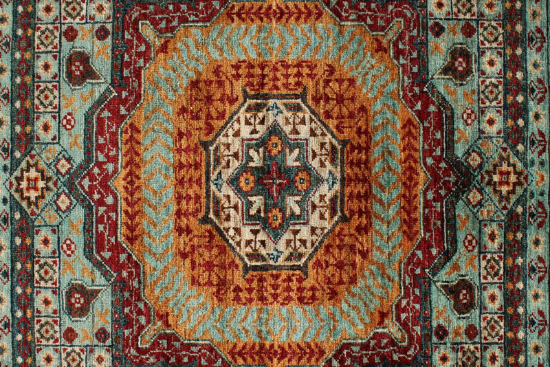 6x8 Gray and Light Blue Turkish Tribal Rug