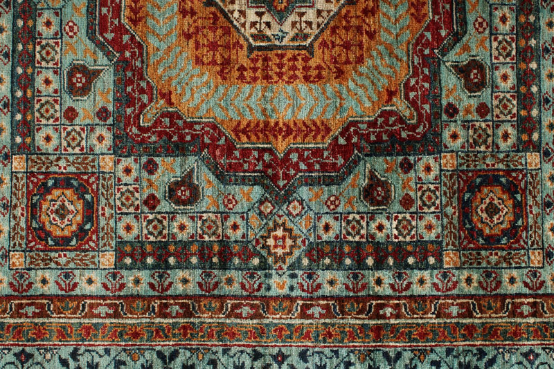 6x8 Gray and Light Blue Turkish Tribal Rug