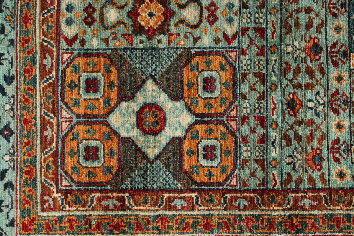6x8 Gray and Light Blue Turkish Tribal Rug
