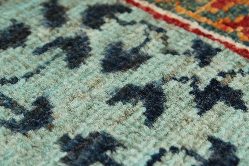 6x8 Gray and Light Blue Turkish Tribal Rug