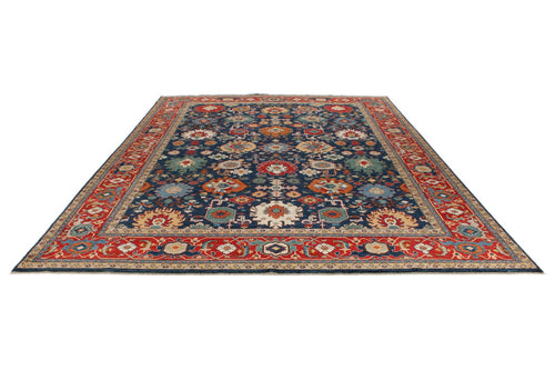 10x14 Navy and Red Anatolian Traditional Rug